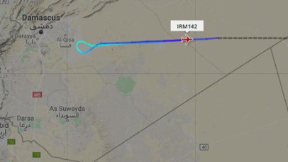 The flightpath of the Mahan airliner that turned back from Damascus 