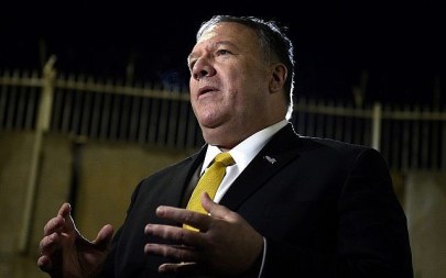 US Secretary of State Mike Pompeo speaks to the media at the US Embassy compound in the Iraqi capital Baghdad after his tour around Irbil in the Kurdish autonomous region of northern Iraq on January 9, 2019. (Andrew Caballero-Reynolds/Pool Photo via AP)