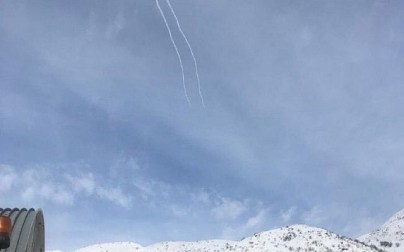 Trails left by the Iron Dome air defense system intercepting a Syrian projectile over Mount Hermon in the Golan Heights, on January 20, 2019. (Israel Defense Forces)