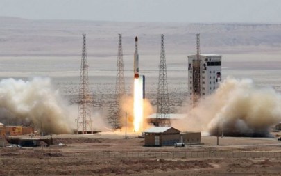 A picture from the official website of the Iranian Defense Ministry claims to show the launch of a satellite-carrying rocket on July 27, 2017. (Iranian Defense Ministry)