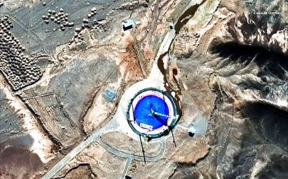 This Feb. 6, 2019, satellite image provided by DigitalGlobe shows an empty launch pad and a burn mark on it at the Imam Khomeini Space Center in Iran's Semnan province. Iran appears to have attempted a second satellite launch despite US criticism that its space program helps it develop ballistic missiles, satellite images released Thursday suggest. Iran has not acknowledged conducting such a launch. (DigitalGlobe, a Maxar company via AP)