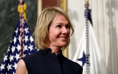 US Ambassador to Canada Kelly Knight Craft stands during her swearing in ceremony on the White House grounds, September 26, 2017. (AP Photo/Alex Brandon)