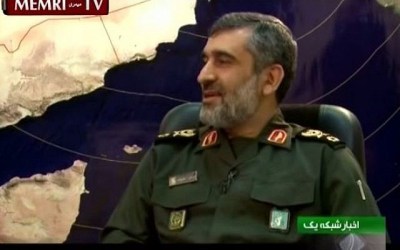 Commander of the Islamic Revolution Guards Corps (IRGC) Aerospace Force Brigadier General Amir Ali Hajizadeh. (screen capture: YouTube/MEMRITVVideos)