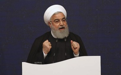 Iranian President Hassan Rouhani speaks during the inauguration ceremony of four projects at the South Pars gas field on the northern coast of the Persian Gulf, in Asaluyeh, Iran, March 17, 2019. (AP/Vahid Salemi)
