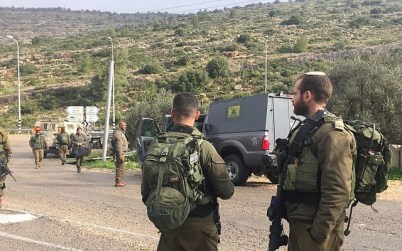 Israeli troops arrive at the scene after a car-ramming attack in which two Israeli servicemen were injured in the central West Bank on March 4, 2019. (Israel Defense Forces)