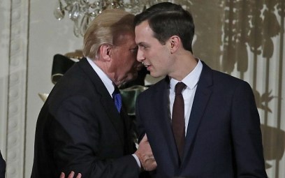 In this Thursday, Dec. 7, 2017, file photo, US President Donald Trump speaks with White House Senior Adviser Jared Kushner as he departs after a reception in the East Room of the White House, in Washington. (AP /Alex Brandon) In this Thursday, Dec. 7, 2017, file photo, US President Donald Trump speaks with White House Senior Adviser Jared Kushner as he departs after a reception in the East Room of the White House, in Washington. (AP /Alex Brandon)