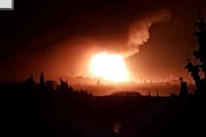 An explosion is seen in Syria following a previous airstrike attributed to Israel | Photo: Twitter Syria says Israeli airstrike on military position wounds 6