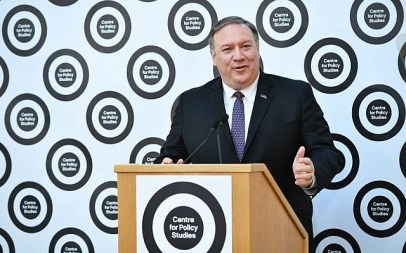 US Secretary of State Mike Pompeo speaks during on the US-UK relationship during an event at Lancaster House in central London on May 8, 2019. (MANDEL NGAN/POOL/AFP)