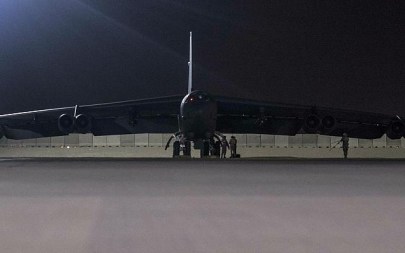 In this Thursday, May 9, 2019 photograph released by the US Air Force, a B-52H Stratofortress assigned to the 20th Expeditionary Bomb Squadron is parked on the ramp at Al Udeid Air Base, Qatar (Senior Airman Keifer Bowes, US Air Force via AP)