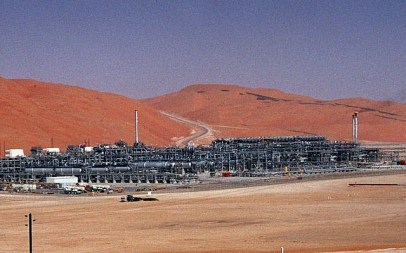 In this 2004 file photo, an industrial plant that strips natural gas from freshly pumped crude oil is seen at Saudi Aramco's Shaybah oil field at Shaybah in Saudi Arabia's Rub al-Khali desert. (AP Photo/Bruce Stanley, File)