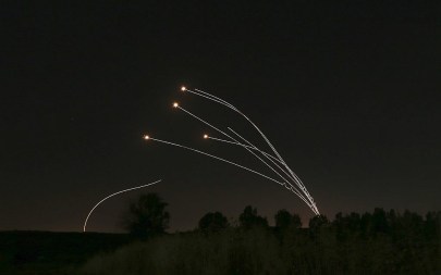 Israeli air defense system Iron Dome takes out rockets fired from Gaza near Sderot, Israel, Saturday, May 4, 2019. (AP/Ariel Schalit)