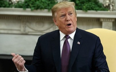 US President Donald Trump speaks during a meeting with Hungarian Prime Minister Viktor Orbán in the Oval Office of the White House on May 13, 2019, in Washington. (AP Photo/ Evan Vucci)