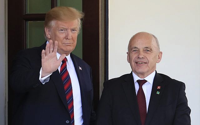 President Donald Trump welcomes Switzerland's Federal President Ueli Maurer to the White House in Washington, May 16, 2019. (AP Photo/Manuel Balce Ceneta) President Donald Trump welcomes Switzerland's Federal President Ueli Maurer to the White House in Washington, May 16, 2019. (AP Photo/Manuel Balce Ceneta)