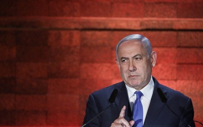 Prime Minister Benjamin Netanyahu speaks during a ceremony held at the Yad Vashem Holocaust Memorial Museum in Jerusalem, as Israel marks annual Holocaust Remembrance Day, May 1, 2019 (Noam Rivkin Fenton/Flash90)