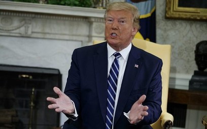 US President Donald Trump speaks during a meeting with Canadian Prime Minister Justin Trudeau at the White House in Washington, DC, on Thursday, June 20, 2019. (AP/Evan Vucci)