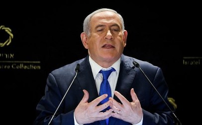 Prime Minister Benjamin Netanyahu delivers a statement to the media at the Orient Hotel in Jerusalem, on May 30, 2019. (Noam Revkin Fenton/Flash90)