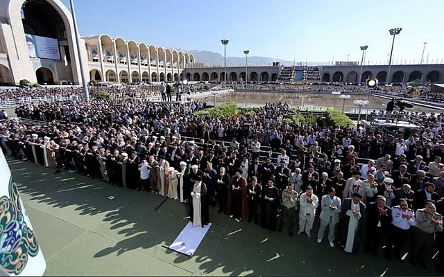 Iranian supreme leader Ali Khamenei leads prayers for Eid al-Fitr in Tehran, June 5, 2019. (Khamenei's official website)