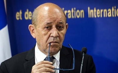 French Foreign Minister Jean-Yves Le Drian gives a press conference with his Moroccan counterpart in Rabat on June 8, 2019. (FADEL SENNA / AFP)