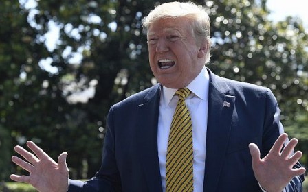 US President Donald Trump speaks to reporters on the South Lawn of the White House in Washington, June 22, 2019, before boarding Marine One for the trip to Camp David in Maryland. (AP Photo/Susan Walsh)