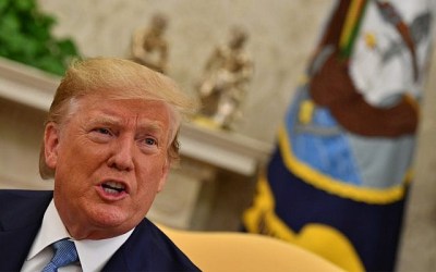 US President Donald Trump speaks during a meeting with Pakistani Prime Minister Imran Khan in the Oval Office at the White House in Washington, DC, on July 22, 2019. 
(Nicholas Kamm/AFP)