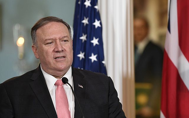 Secretary of State Mike Pompeo speaks during a press availability with Britain's Foreign Secretary Dominic Raab at the State Department in Washington, Wednesday, Aug. 7, 2019. (AP Photo/Susan Walsh)