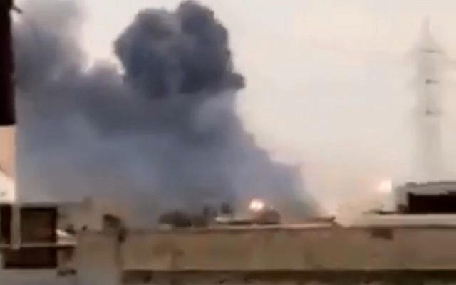 Explosions seen at a base south of Baghdad on August 12, 2019. (screen capture: Twitter)