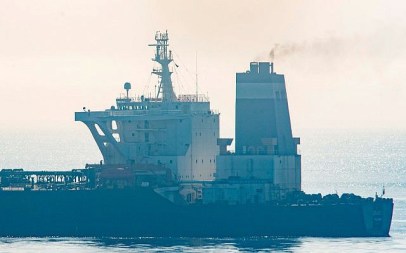 A view of the Grace 1 supertanker standing off the British territory of Gibraltar, August 16, 2019. (AP Photo/Marcos Moreno)