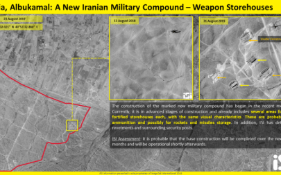 Satellite image showing the construction of a new Iranian military base in Iraq's Albukamal Al-Qaim region, near the Syrian border (ImageSat International via Fox News)