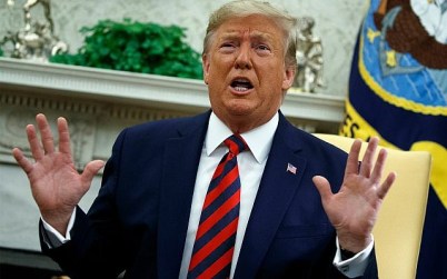 US President Donald Trump speaks during a meeting with Australian Prime Minister Scott Morrison in the Oval Office of the White House, September 20, 2019, Washington. (AP Photo/Evan Vucci)