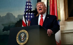 US President Donald Trump speaks in the Diplomatic Room of the White House in Washington, October 27, 2019. (AP Photo/Andrew Harnik)
