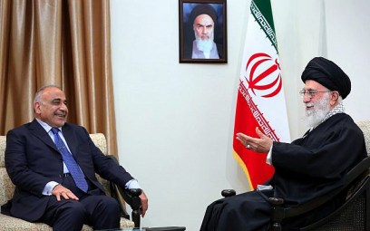 In this photo from April, 6, 2019, Supreme Leader Ayatollah Ali Khamenei, right, speaks with Iraqi Prime Minister Adel Abdel Mahdi, in Tehran, Iran. (Office of the Iranian Supreme Leader via AP, File)