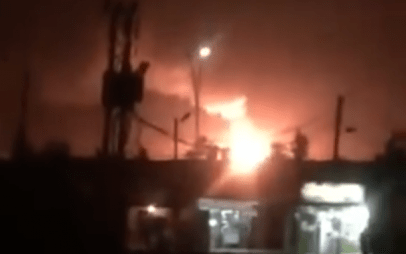 Illustrative. An explosion reportedly caused by an Israeli strike is seen at the Mazzeh military base near Damascus, Syria, on September 2, 2018. (Screen capture: Twitter)