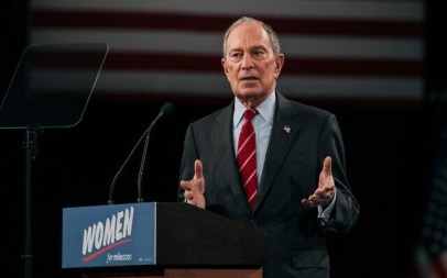 Democratic presidential candidate Mike Bloomberg speaks at a rally in New York City, January 15, 2020. (Scott Heins/Getty Images via JTA)