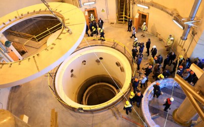 Technicians work at the Arak heavy water reactor's secondary circuit, as officials and media visit the nuclear site, near Arak, 150 miles (250 kilometers) southwest of the capital Tehran, Iran, December 23, 2019. (Atomic Energy Organization of Iran via AP)