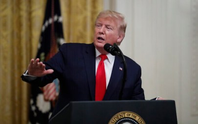 President Donald Trump speaks to a bipartisan group of mayors in the East Room of the White House, Friday, Jan. 24, 2020, in Washington. (AP/Alex Brandon)