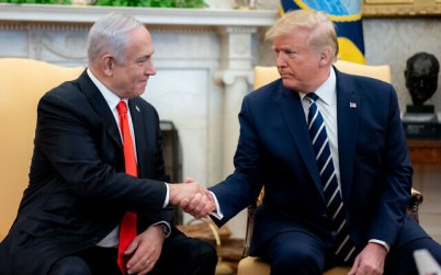 US President Donald  Trump participates in an expanded bilateral meeting with Israeli Prime Minister Benjamin Netanyahu, January 27, 2020, in the Oval Office of the White House. (Official White House Photo by D. Myles Cullen)