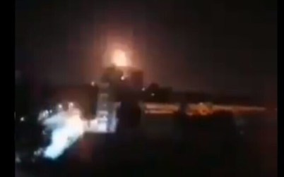 An explosion seen near the city of Homs in Syria attributed to ISraeli airstrikes on March 5 2020 (Screencapture/Twitter)