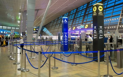 The empty departure halls of Ben Gurion Airport on March 8, 2020. (Flash90)