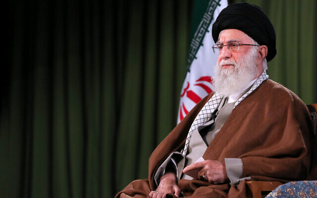 In this picture released by an official website of the office of the Iranian supreme leader, Supreme Leader Ayatollah Ali Khamenei addresses the nation in a televised speech in Tehran, Iran, Thursday, April 9, 2020.Office of the Iranian Supreme Leader via AP)