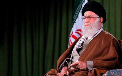 In this picture released by an official website of the office of the Iranian supreme leader, Supreme Leader Ayatollah Ali Khamenei addresses the nation in a televised speech in Tehran, Iran, Thursday, April 9, 2020.Office of the Iranian Supreme Leader via AP)