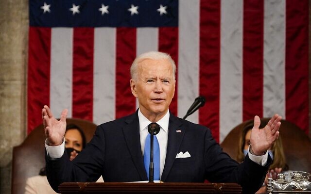 US President Joe Biden addresses a joint session of Congress at the US Capitol in Washington, DC, on April 28, 2021. (Melina Mara / POOL / AFP) US President Joe Biden addresses a joint session of Congress at the US Capitol in Washington, DC, on April 28, 2021. (Melina Mara / POOL / AFP)