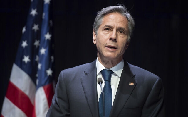 US Secretary of State Antony Blinken speaks during a press conference at the Harpa Concert Hall in Reykjavik, Iceland, May 18, 2021. (Saul Loeb/Pool Photo via AP)