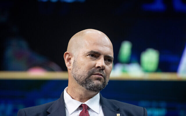 Minister of Public Security Amir Ohana at the annual Jerusalem Conference of the 'Besheva' group in Jerusalem, on March 15, 2021. (Yonatan Sindel/Flash90)