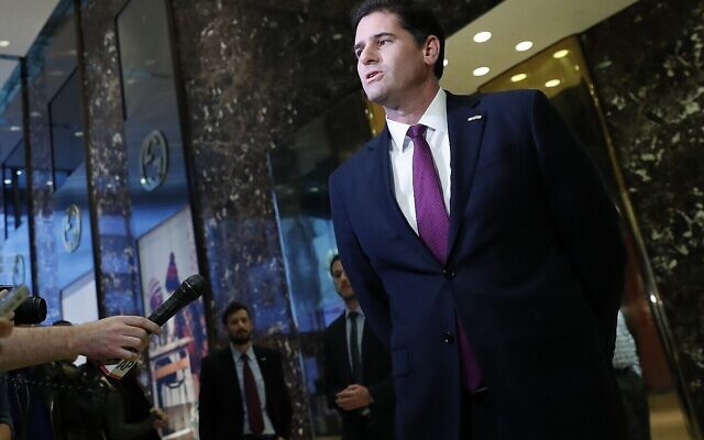 Ron Dermer speaks to media at Trump Tower on November 17, 2016, in New York. (AP/Carolyn Kaster)